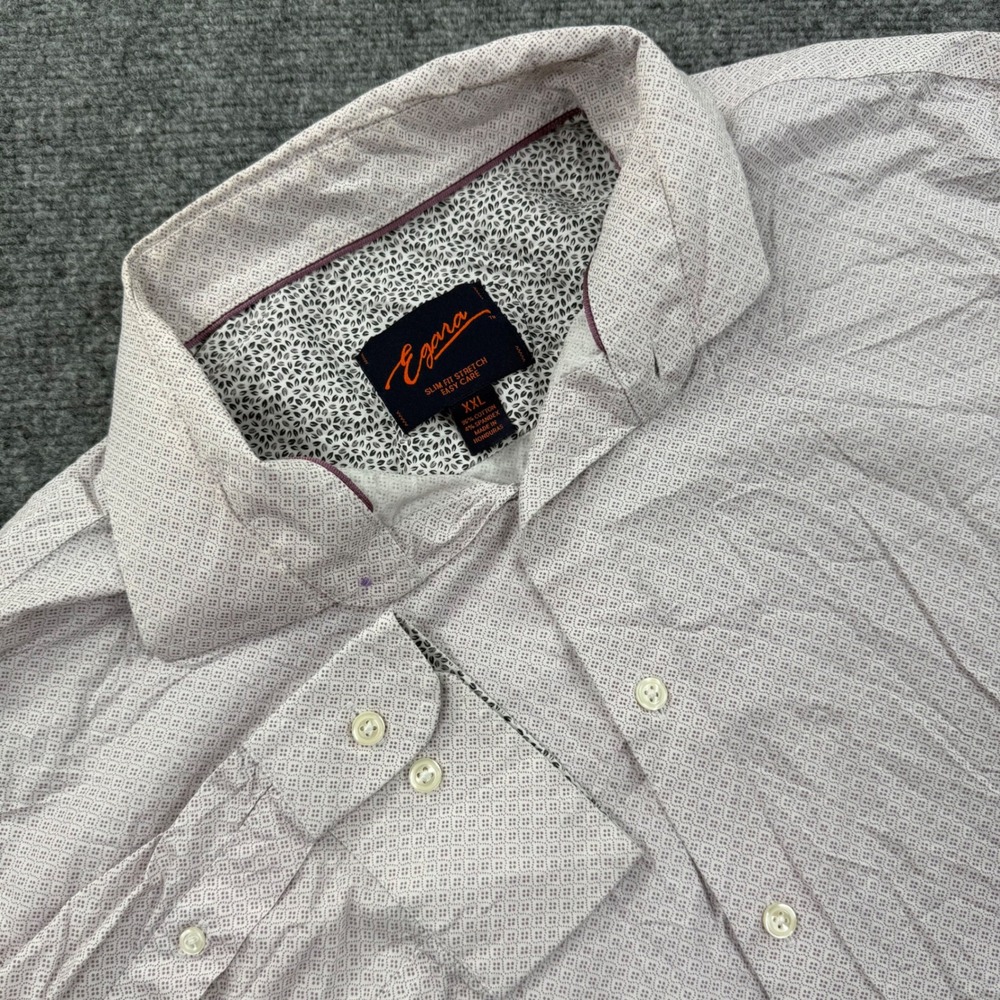 Egara Button Down Shirt XXL Pink Geometric Slim Fit Stretch Men's